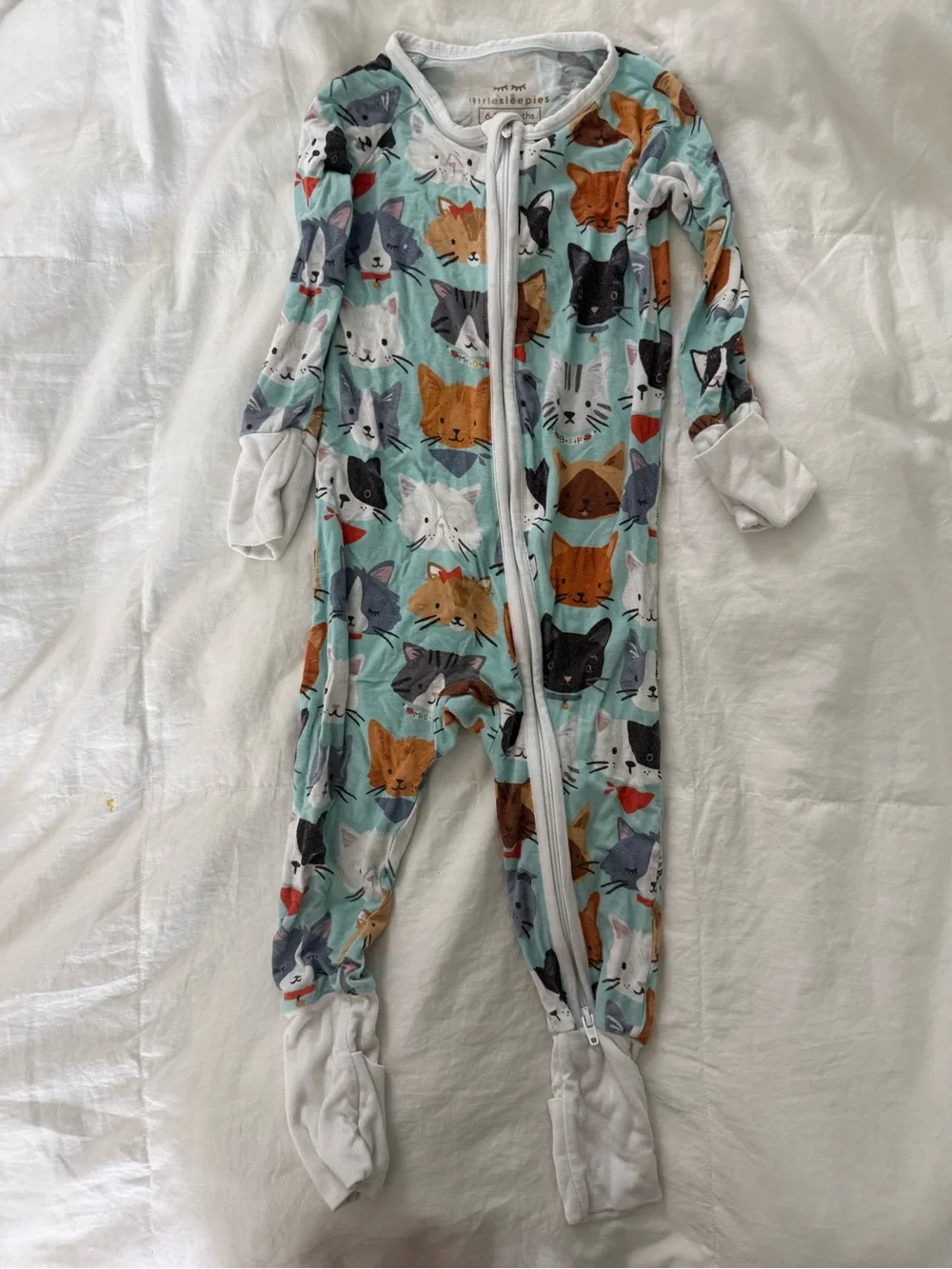 Little Sleepies Mint Cat Print Footed One-Piece Pajamas